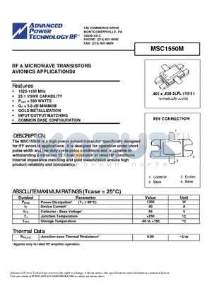 MSC1550M datasheet - RF & MICROWAVE TRANSISTORS AVIONICS APPLICATIONS