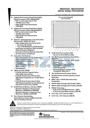 SM320C6201GLE datasheet - DIGITAL SIGNAL PROCESSORS