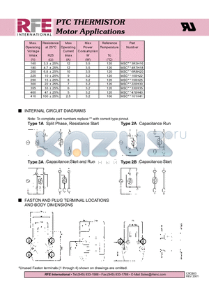 MSC1A101H41 datasheet - PTC THERMISTOR Motor Applications