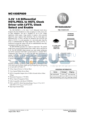 MC100EP809 datasheet - 3.3V 1:9 Differential HSTL/PECL to HSTL Clock Driver with LVTTL Clock Select and Enable