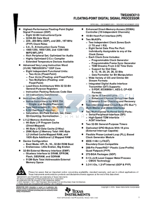 SM320C6000PYPA200 datasheet - FLOATING-POINT  DIGITAL SIGNAL PROCESSOR