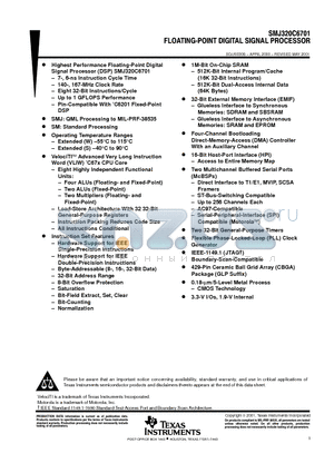 SM320C6701S14 datasheet - FLOATING-POINT DIGITAL SIGNAL PROCESSOR