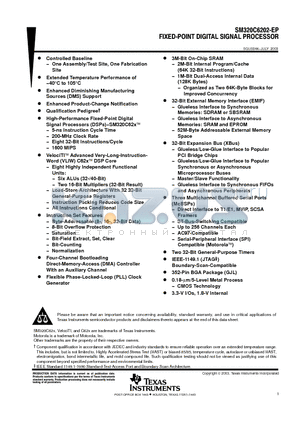 SM320C6202GJLA20EP datasheet - FIXED-POINT DIGITAL SIGNAL PROCESSOR