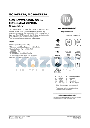 MC100EPT20DR2G datasheet - 3.3V LVTTL/LVCMOS to Differential LVPECL Translator