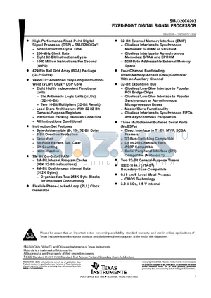 SM320C6203GLPM20 datasheet - FIXED-POINT DIGITAL SIGNAL PORCESSOR