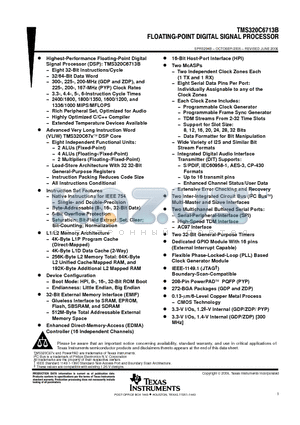 SM320C6713BGDP167 datasheet - FLOATING-POINT DIGITAL SIGNAL PROCESSORS