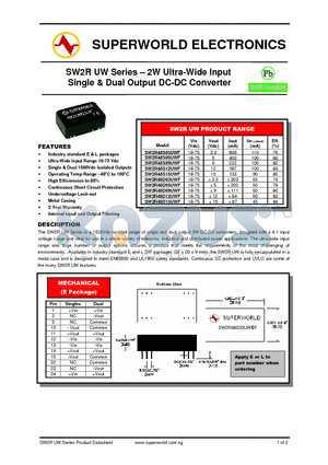 SW2R48D09UWF datasheet - 2W Ultra-Wide Input Single & Dual Output DC-DC Converter