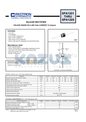 SPA1204 datasheet - SILICON RECTIFIER VOLAGE RANGE 50 to 600 Volts CURRENT 12 Ampere