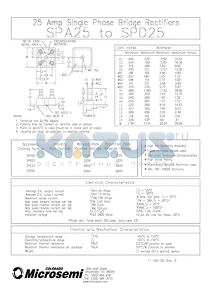 SPA25 datasheet - 25 amp single phase bridge rectifiers