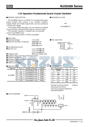 NJU6369 datasheet - 1.5V Operation Fundamental Quartz Crystal Oscillator
