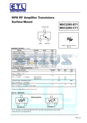 MSC2295-CT1 datasheet - NPN RF Amplifier Transistors Surface Mount