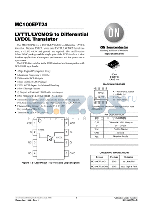 MC100EPT24D datasheet - LVTTL/LVCOMS to Differential LVECL Translator