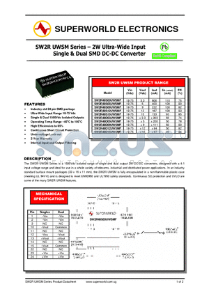 SW2R48D12UWSMF datasheet - 2W Ultra-Wide Input Single & Dual SMD DC-DC Converter