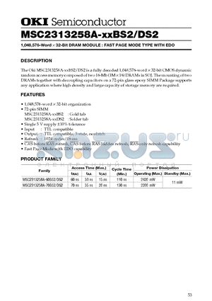 MSC2313258A-XXDS2 datasheet - 1,048,576-Word x 32-Bit DRAM MODULE : FAST PAGE MODE TYPE WITH EDO