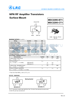MSC2295-BT1 datasheet - NPN RF Amplifier Transistors Surface Mount
