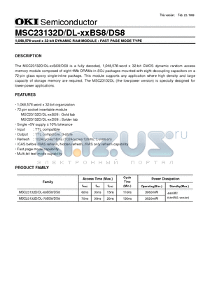 MSC23132DDL-70BS8 datasheet - 1,048,576-word x 32-bit DYNAMIC RAM MODULE : FAST PAGE MODE TYPE