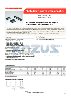 S8865-128G datasheet - Photodiode array combined with signal processing IC for X-ray detection
