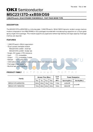 MSC23137D-60DS9 datasheet - 1,048,576-word x 36-bit DYNAMIC RAM MODULE : FAST PAGE MODE TYPE