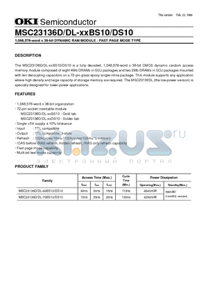 MSC23136DL-60BS10 datasheet - 1,048,576-word x 36-bit DYNAMIC RAM MODULE : FAST PAGE MODE TYPE