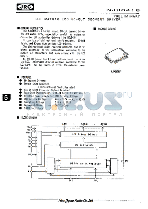 NJU6416FC1 datasheet - DOT MATRIX LCD 80-OUT SEGMENT DRIVER