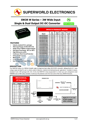 SW3R24D03WF datasheet - 3W Wide Input Single & Dual Output DC-DC Converter