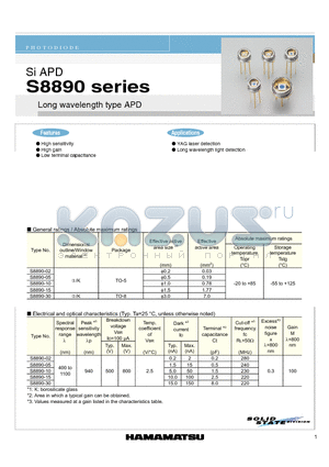 S8890 datasheet - Long wavelength type APD