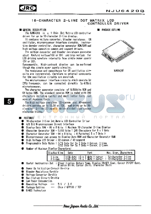 NJU6420 datasheet - 16-CHARACTER 2-LINE DOT MATRIX LCD CONTROLLER DRIVER