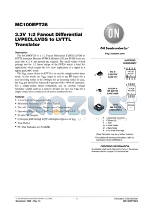 MC100EPT26DTR2 datasheet - 3.3V 1:2 Fanout Differential LVPECL/LVDS to LVTTL Translator