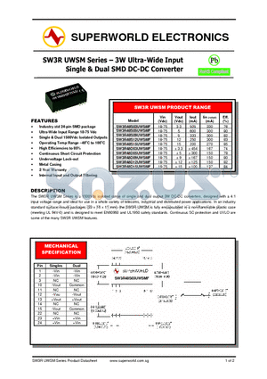 SW3R48D12UWSMF datasheet - 3W Ultra-Wide Input Single & Dual Output DC-DC Converter