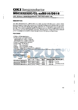 MSC23232CL-XXBS16 datasheet - 2,097,152-Word x 32-Bit DRAM MODULE : FAST PAGE MODE TYPE