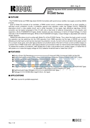 R1230D181B-TR datasheet - PWM/VFM Step-down DC/DC Converter with Synchronous Rectifier