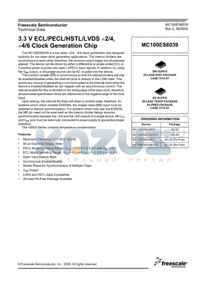 MC100ES6039EG datasheet - 3.3V ECL/PECL/HSTL/LVDS 2/4, 4/6 Clock Generation Chip
