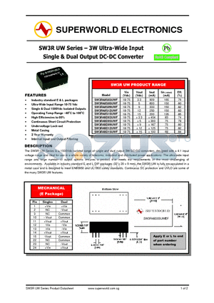 SW3R48S03UWF datasheet - 3W Ultra-Wide Input Single & Dual Output DC-DC Converter