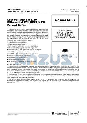 MC100ES6111D datasheet - LOW VOLTAGE 2.5/3.3V DIFFIERENTIAL ECL / PECL/ HSTL FANOUT BUFFER