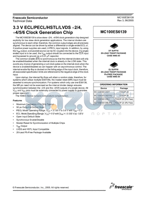 MC100ES6139EJ datasheet - 3.3V ECL/PECL/HSTL/LVDS 2/4, 4/6 Clock Generation Chip