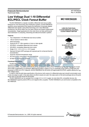 MC100ES6220TB datasheet - Low Voltage Dual 1:10 Differential ECL/PECL Clock Fanout Buffer