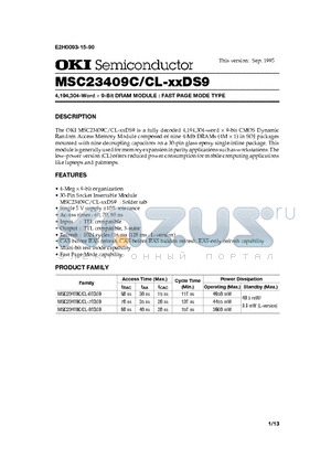 MSC23409CL-XXDS9 datasheet - 4,194,304-Word x 9-Bit DRAM MODULE : FAST PAGE MODE TYPE