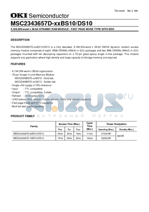 MSC2343657D-XXBS10 datasheet - 4,194,304-word x 36-bit DYNAMIC RAM MODULE : FAST PAGE MODE TYPE WITH EDO