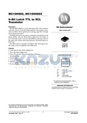 MC100H602FNG datasheet - 9−Bit Latch TTL to ECL Translator