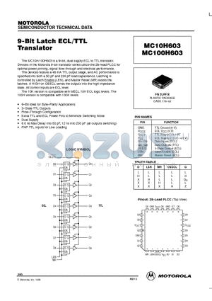 MC100H603 datasheet - 9-Bit Latch ECL/TTL Translator