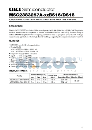 MSC2383257A datasheet - 8,388,608-Word x 32-Bit DRAM MODULE : FAST PAGE MODE TYPE WITH EDO