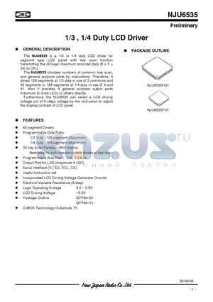 NJU6535FG1 datasheet - 1/3 , 1/4 Duty LCD Driver