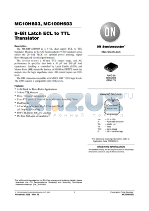MC100H603FNR2G datasheet - 9−Bit Latch ECL to TTL Translator
