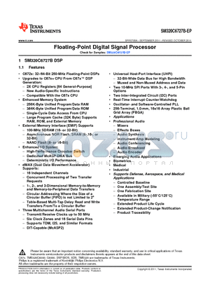 SM320C6727BGDHMEP datasheet - Floating-Point Digital Signal Processor