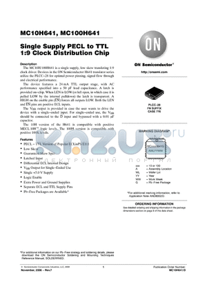 MC100H641 datasheet - Single Supply PECL to TTL 1:9 Clock Distribution Chip