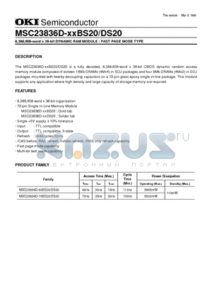 MSC23836D datasheet - 8,388,608-word x 36-bit DYNAMIC RAM MODULE : FAST PAGE MODE TYPE