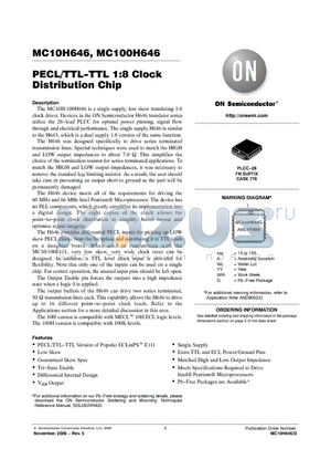 MC100H646FNG datasheet - PECL/TTL−TTL 1:8 Clock Distribution Chip