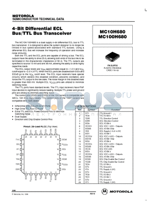 MC100H680FN datasheet - 4-Bit Differential ECL Bus/TTL Bus Transceciver