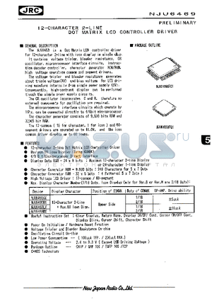 NJU6469 datasheet - 12-CHARACTER 2-LINE DOT MATRIX LCD CONTROLLER DRIVER