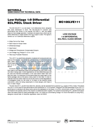 MC100LVE111 datasheet - LOW-VOLTAGE 1:9 DIFFERENTIAL ECL/PECL CLOCK DRIVER